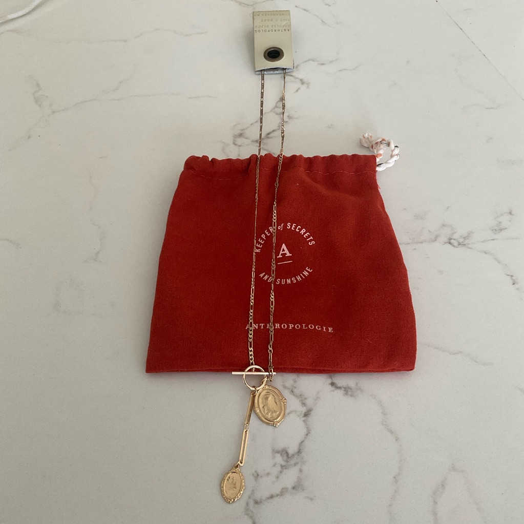 Anthropologie Gold Pendant Necklace With Red Pouch